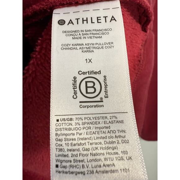 Athleta Cozy Karma Asym Pullover Sweatshirt Red Sz 1X Women’s Fleece - Picture 8 of 10
